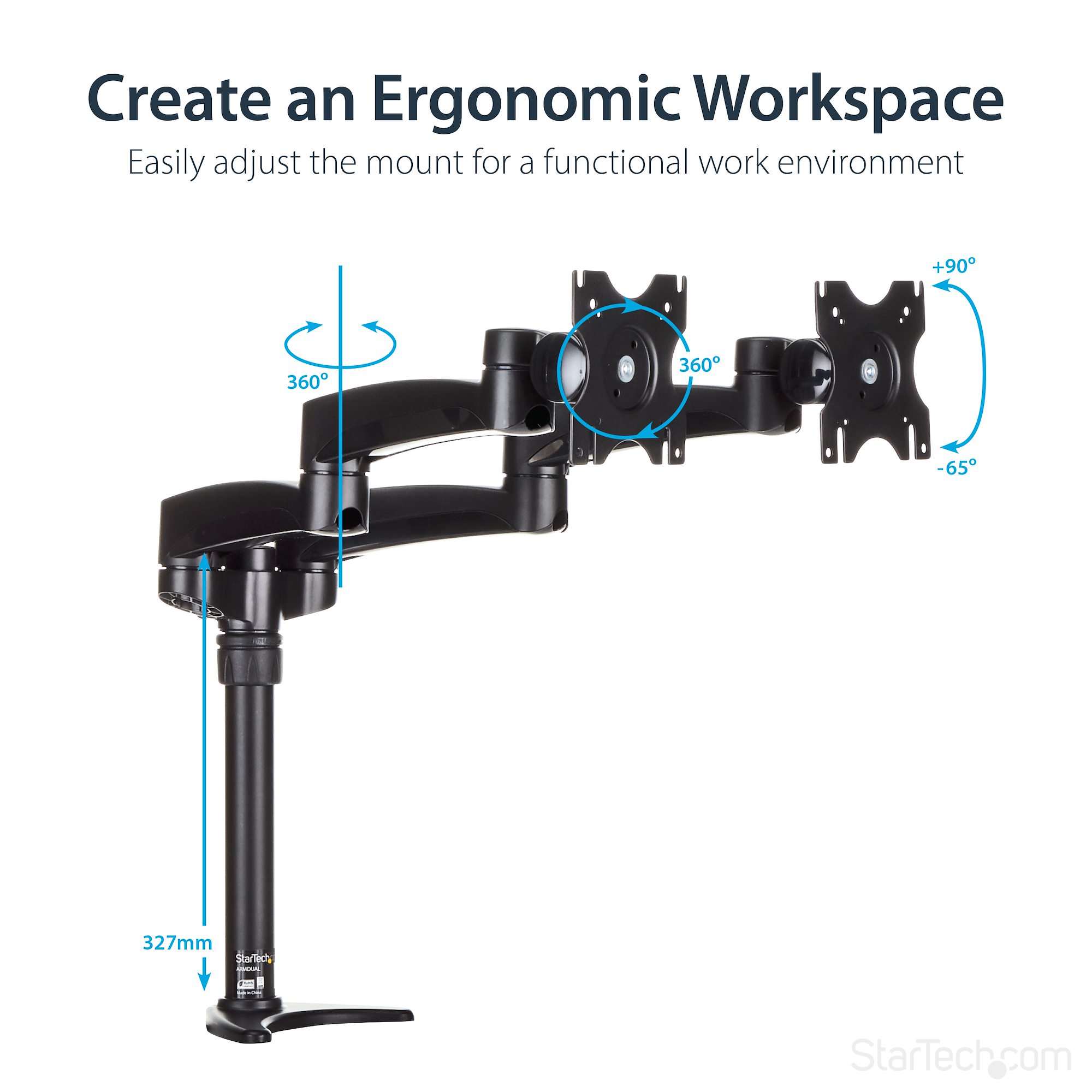 StarTech.com Desk Mount Dual Monitor Arm - Articulating - Up to 24" Monitor
