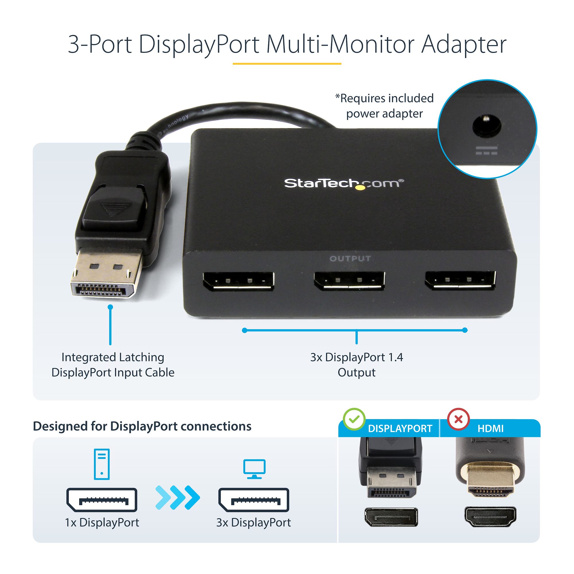StarTech.com 3-Port DisplayPort 1.2 Splitter Adapter - Thumbnail 4