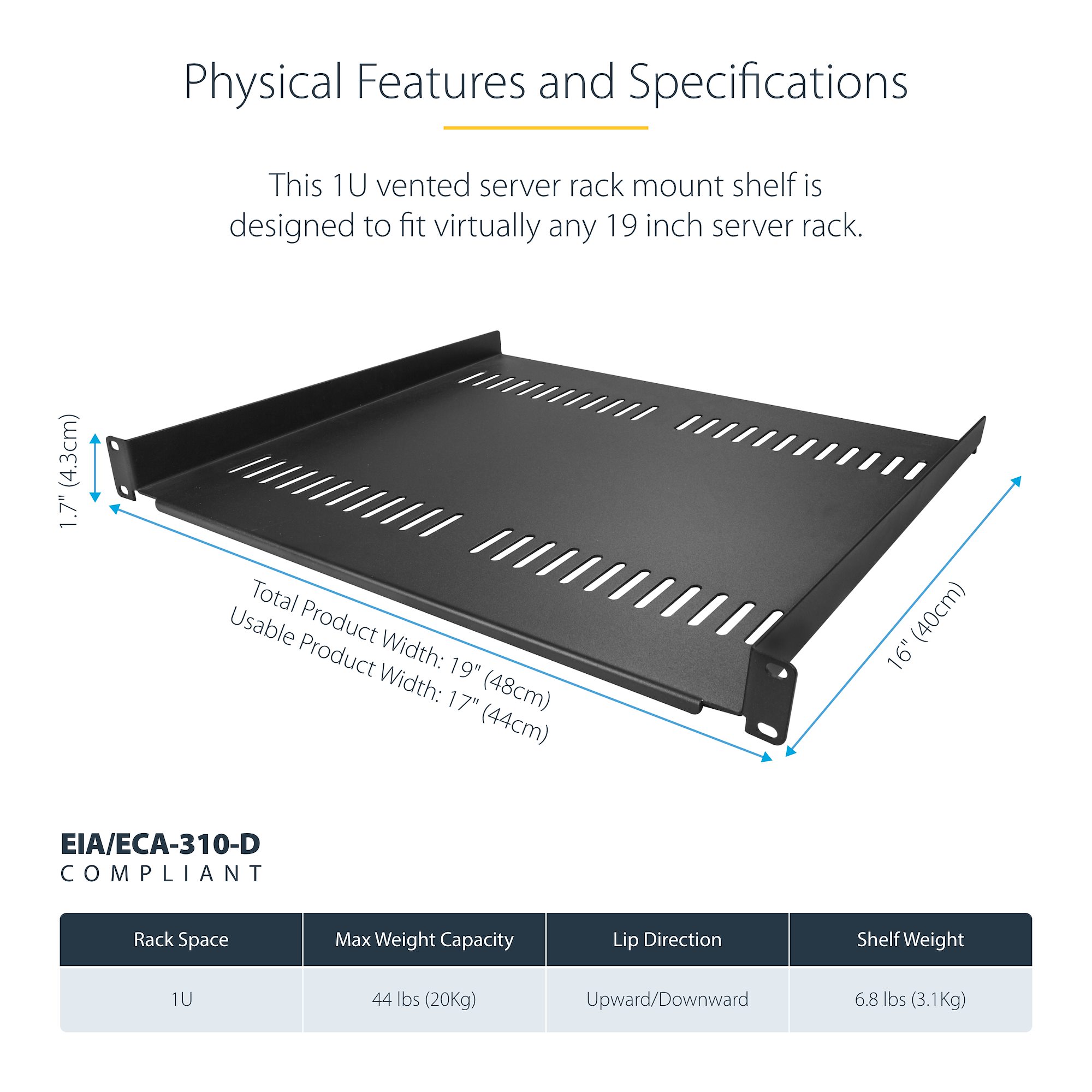 Twitter Racks StarTech.com 1U 19in Vented Server Rack Cabinet Shelf - Fixed 16in Deep ...