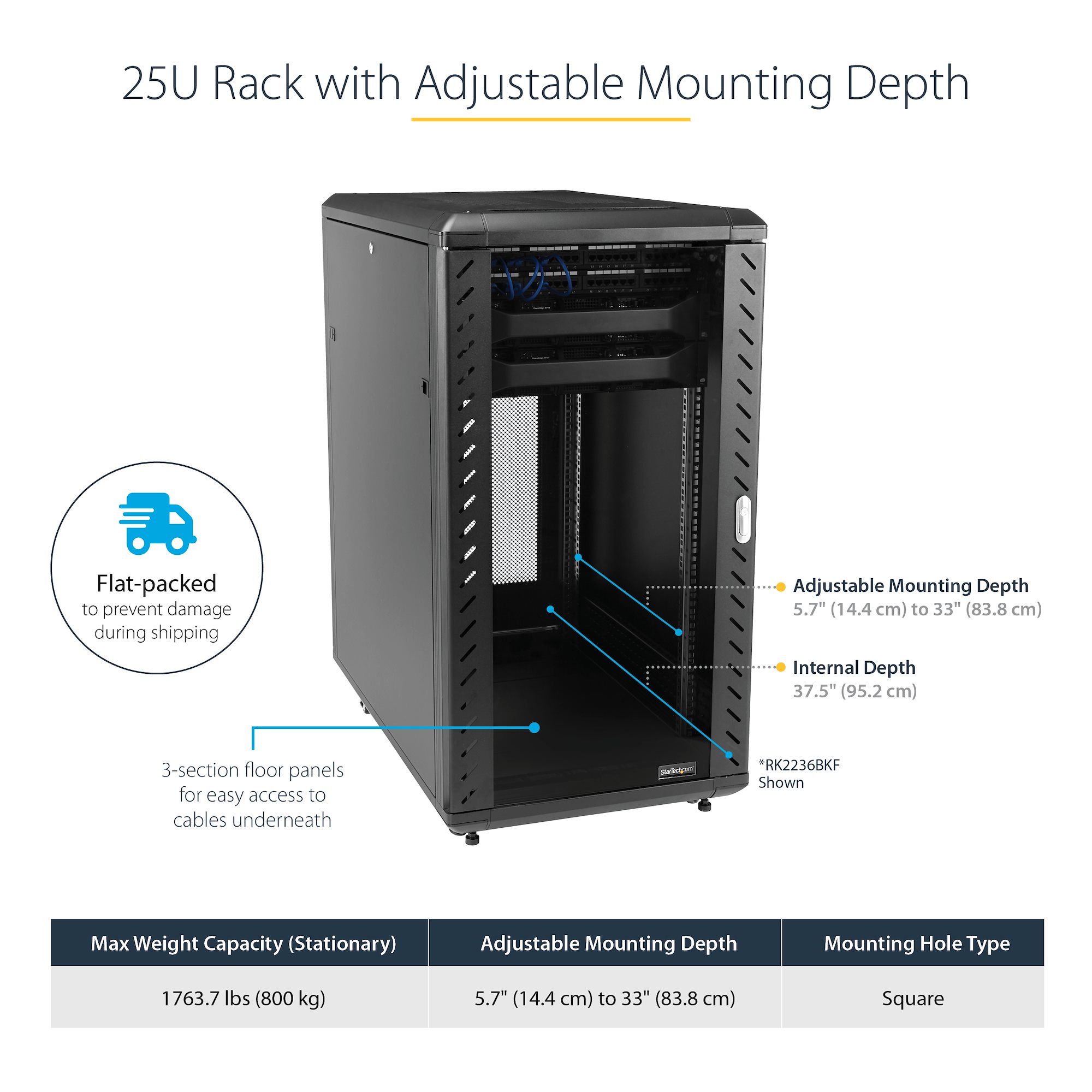 StarTech.com 4-Post 25U Server Rack Cabinet, Data / Network Rack ...