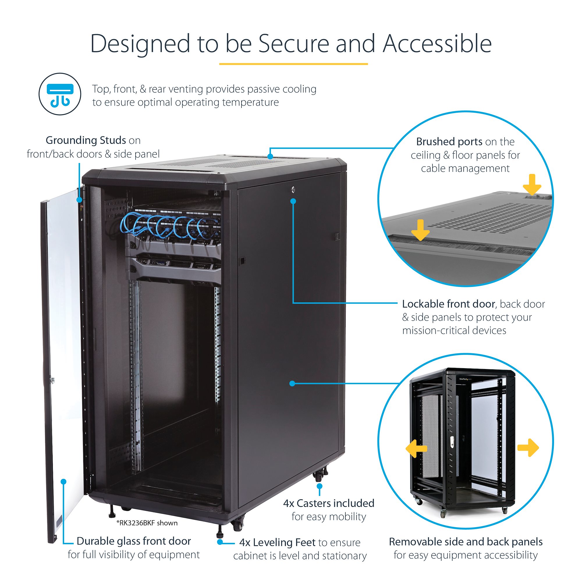 StarTech.com 4-Post 25U Server Rack Cabinet, Data / Network Rack ...