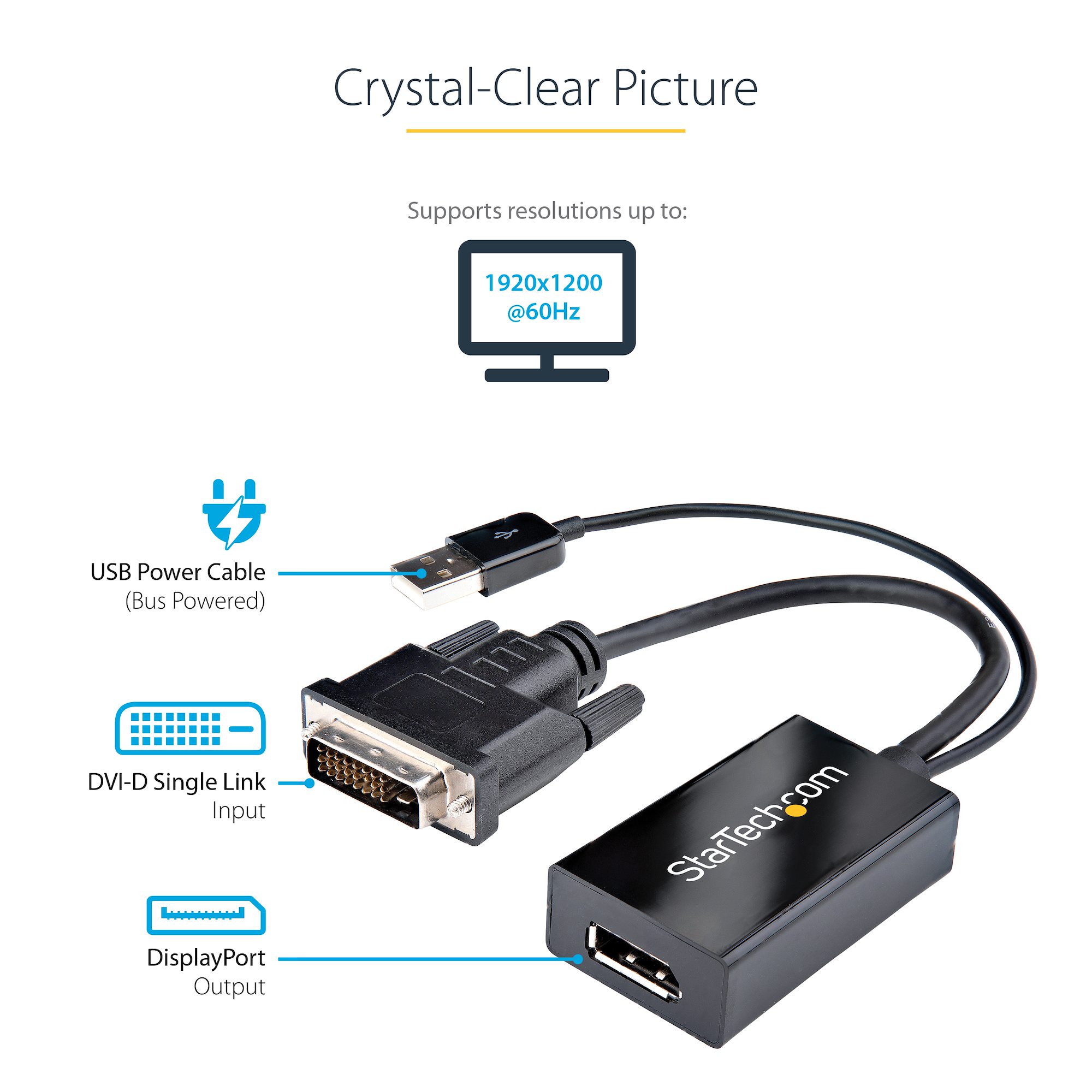 StarTech.com DVI to DisplayPort Adapter - USB Power - DVI-D to DP Converter