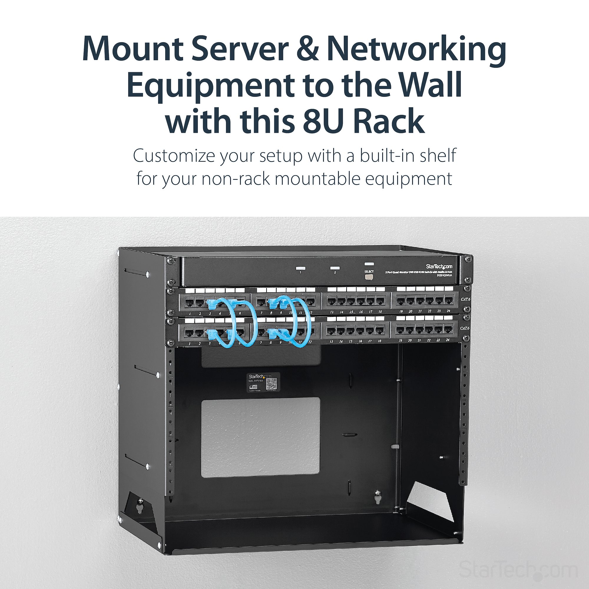 StarTech.com 2-Post 8U Open Frame Wall Mount Network Rack with Built-in ...