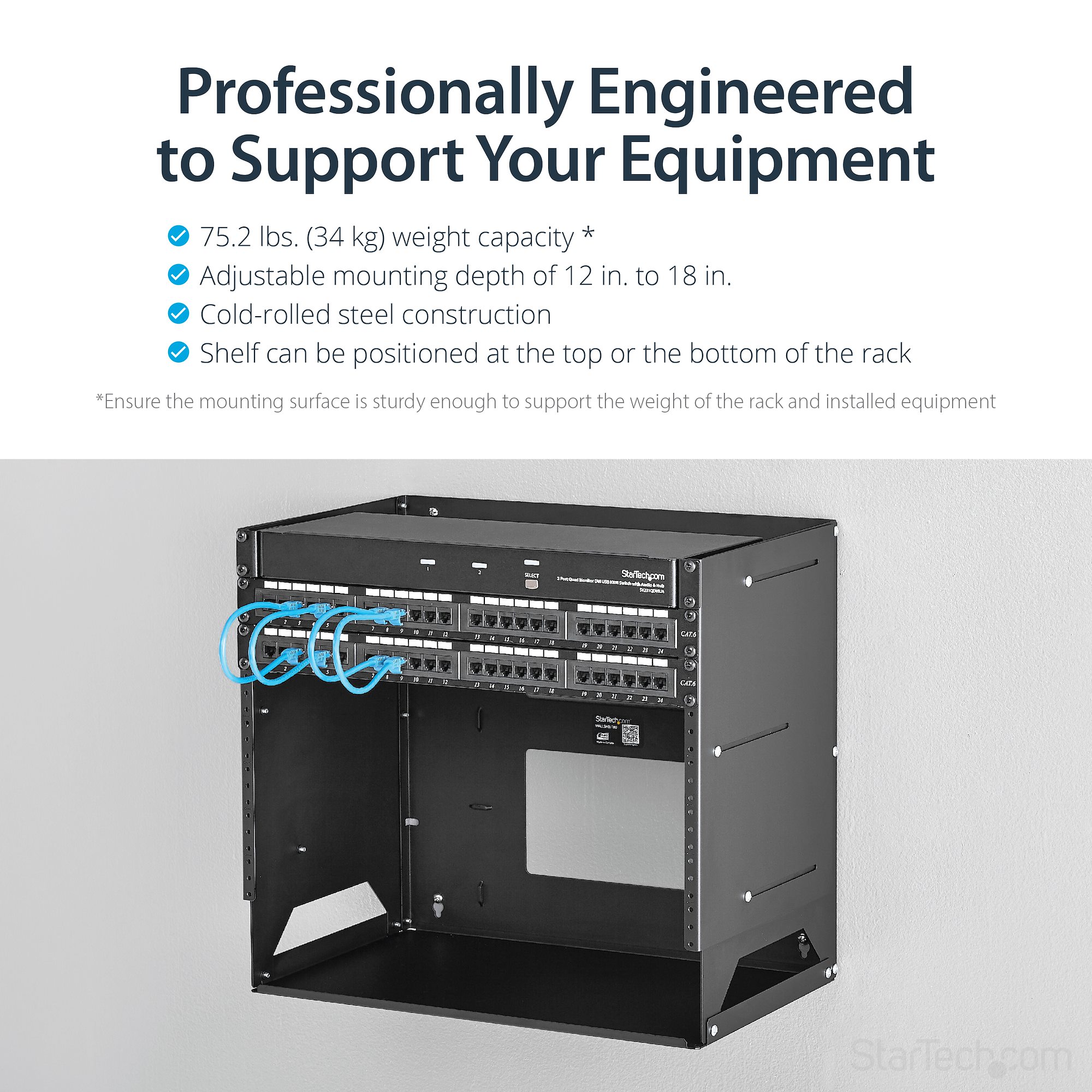 StarTech.com 2-Post 8U Open Frame Wall Mount Network Rack with Built-in ...