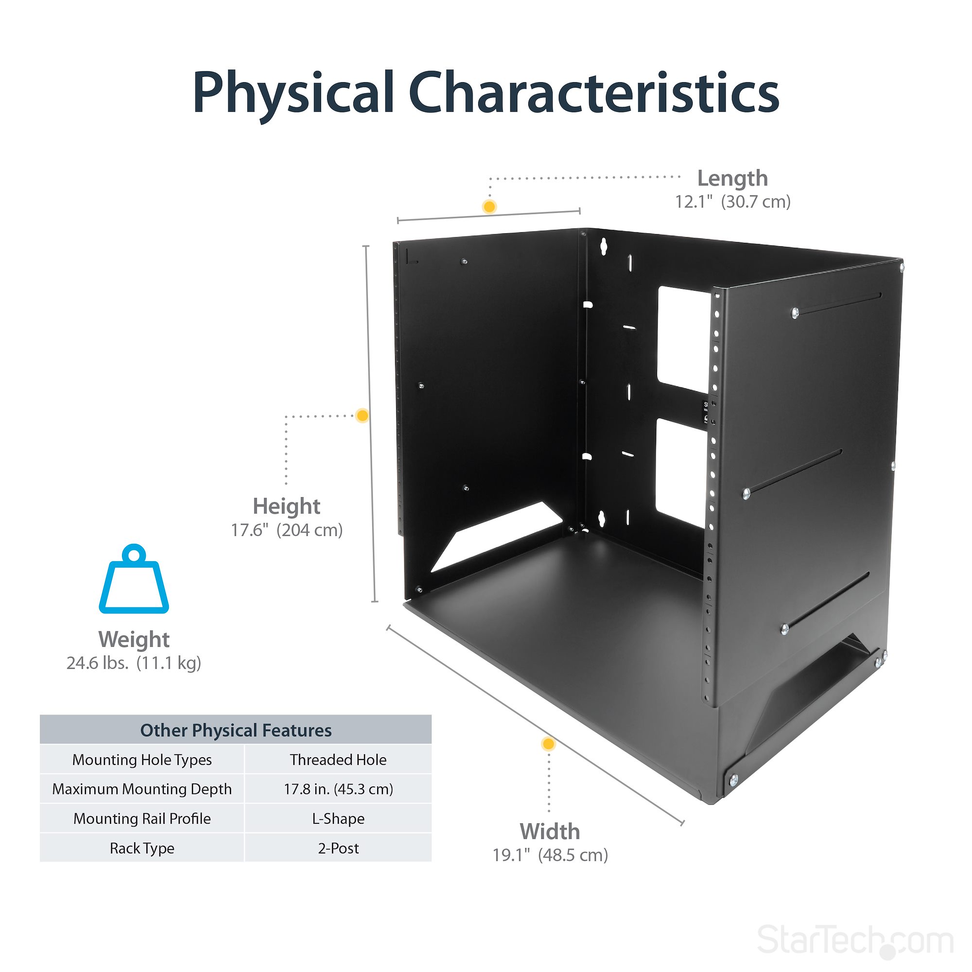 StarTech.com 2-Post 8U Open Frame Wall Mount Network Rack with Built-in ...