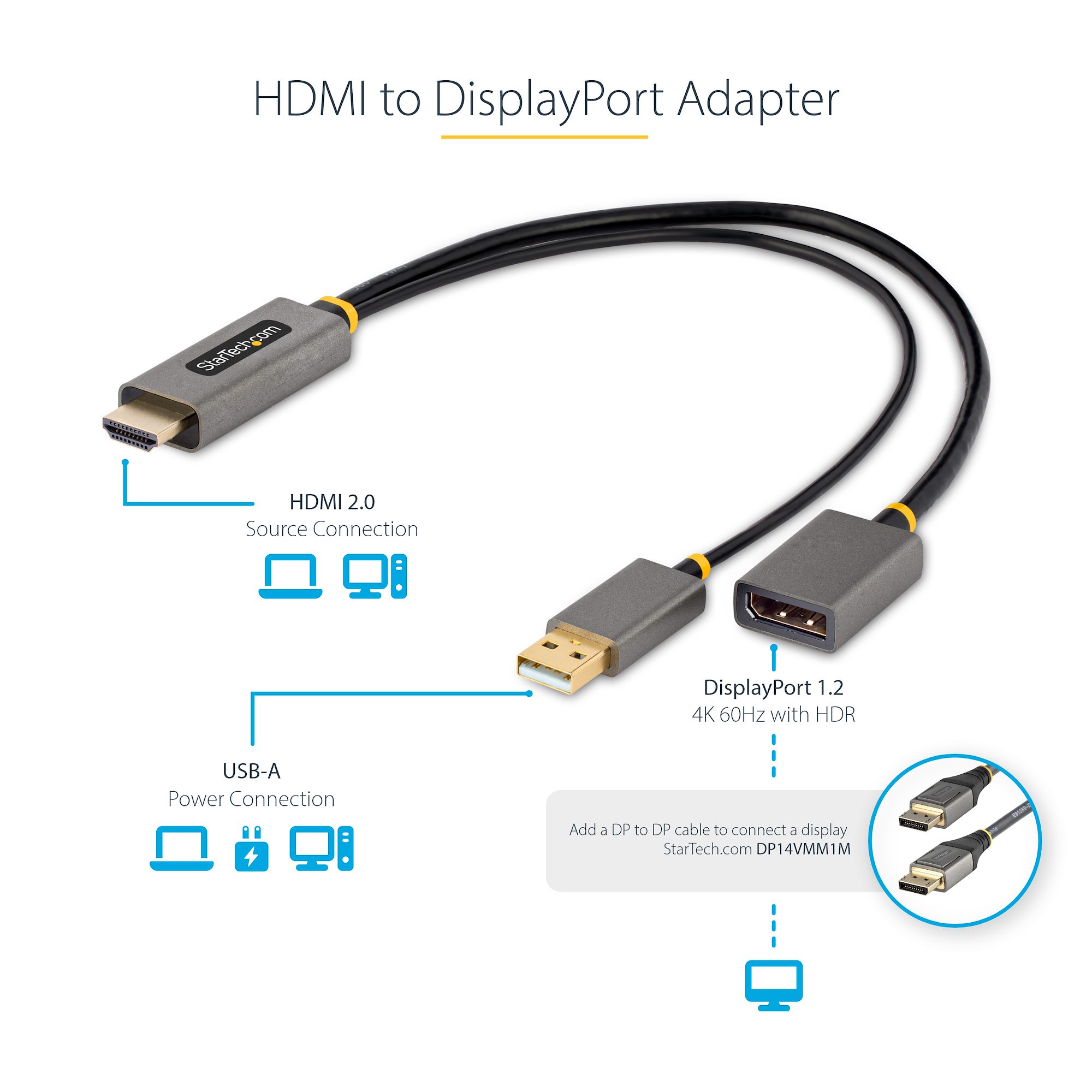 4k 60hz Hdmi To Dp Active Adapter 1ft (30cm) HDMI To DisplayPort