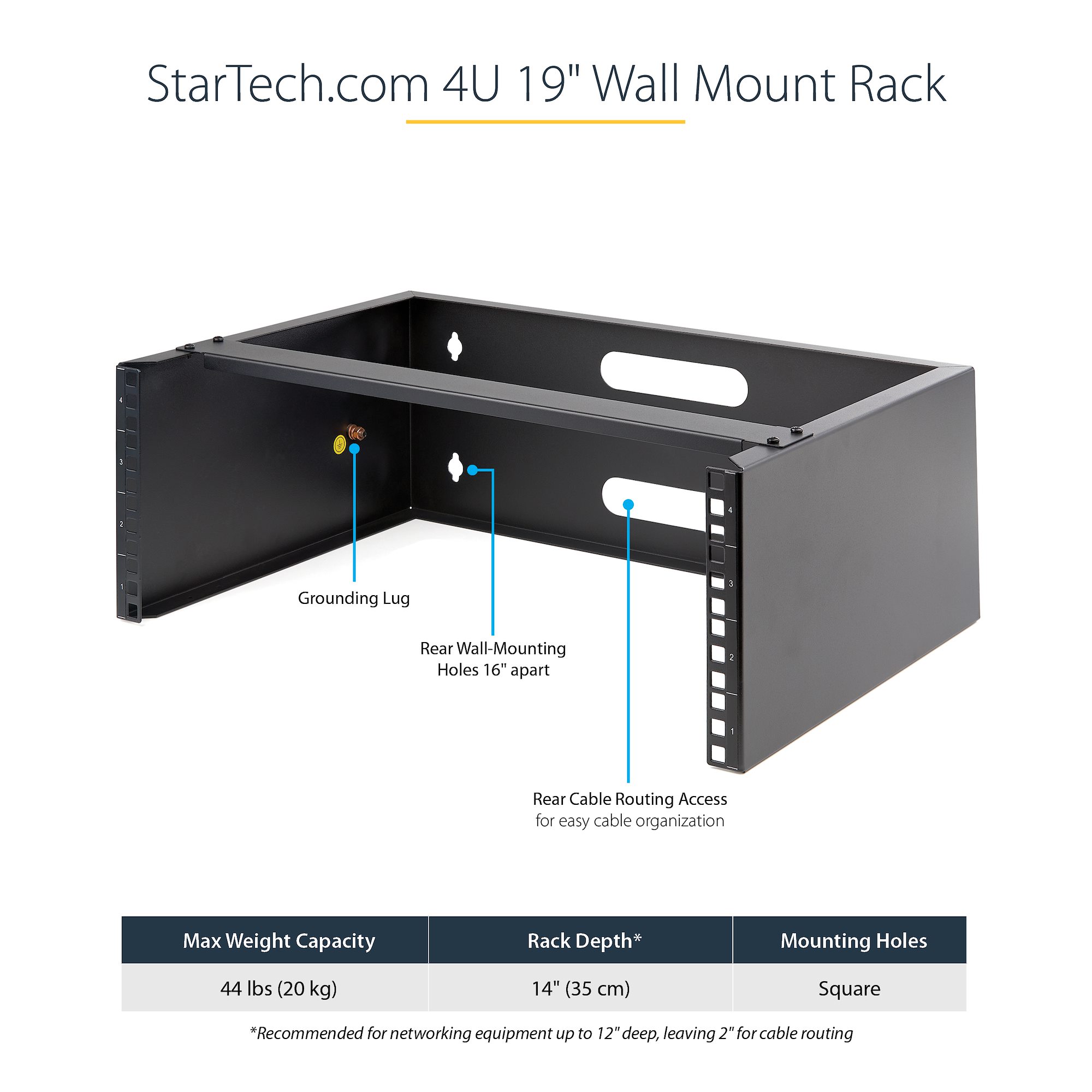 Front Rackmount Bracket 19in StarTech.com 4U Wall Mount Rack, 14in Deep, 19inch Network Rack for ...