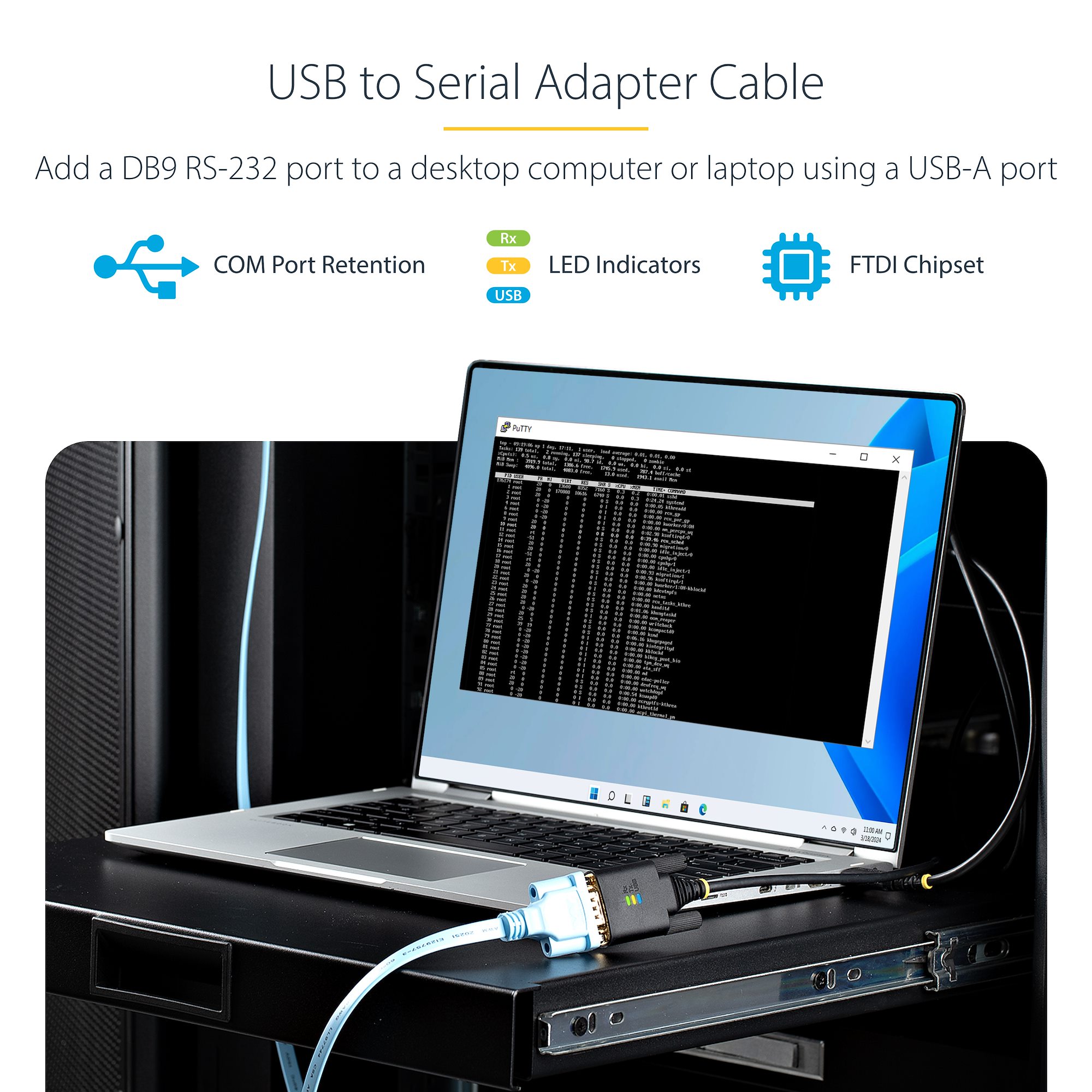 StarTech.com 6.6ft/2m USB to Serial Adapter Cable - FTDI - RS232 COM ...