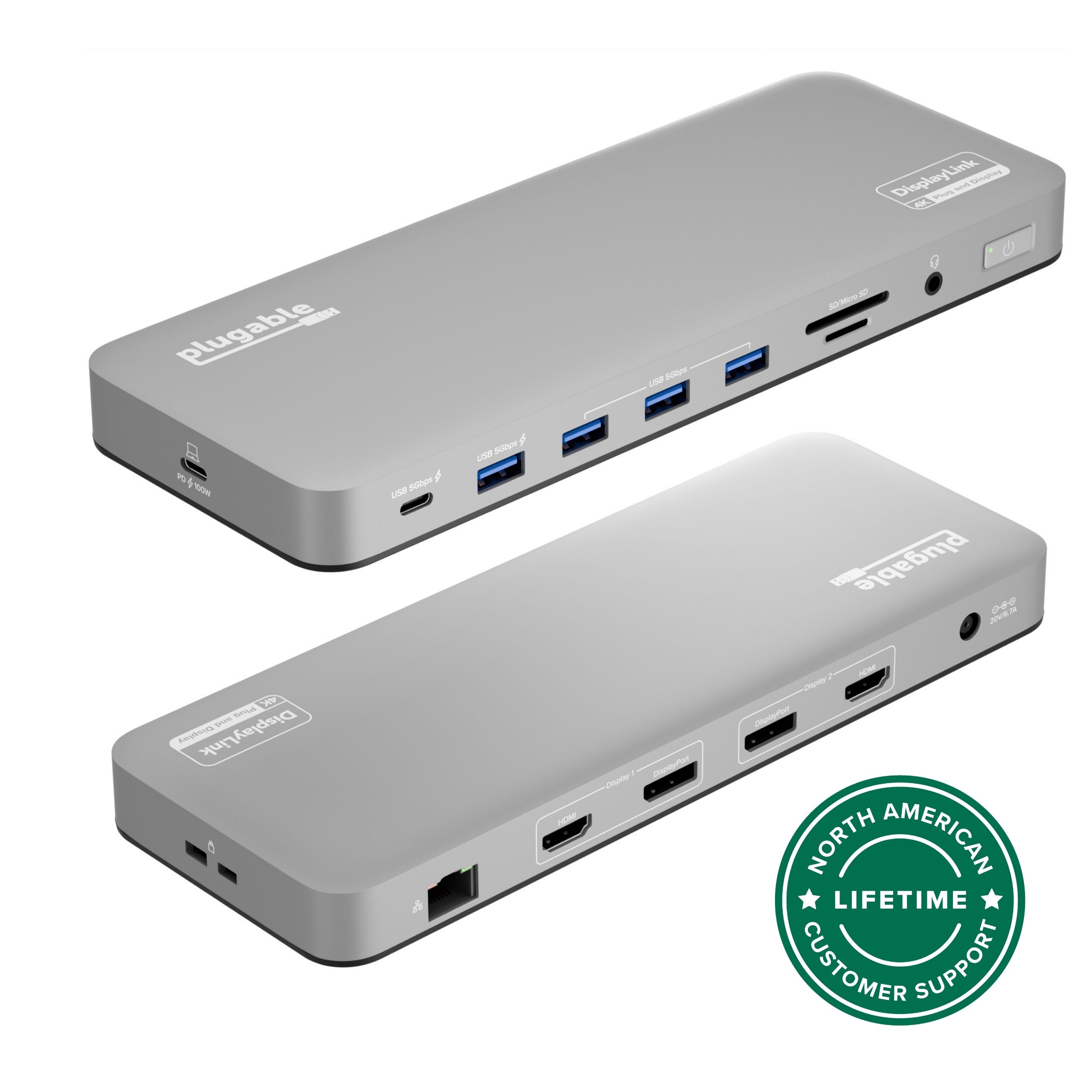 Plugable USB-C Docking Station Dual 4K Displays, 100W, 2x HDMI 2x ...