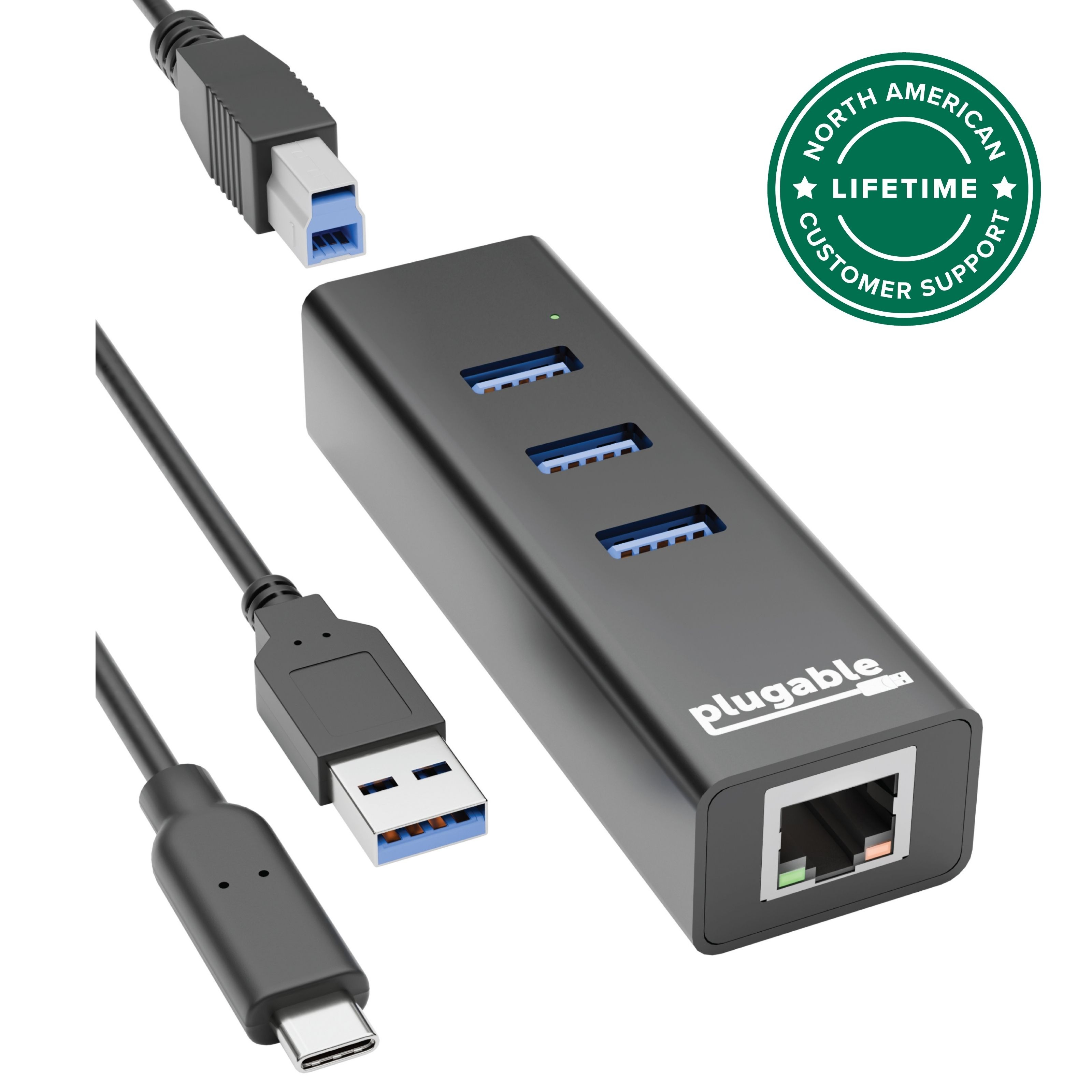 Bus Plug Network Plugable 3-Port USB 3.0 Hub with Gigabit Ethernet RJ45 | Bus-Powered